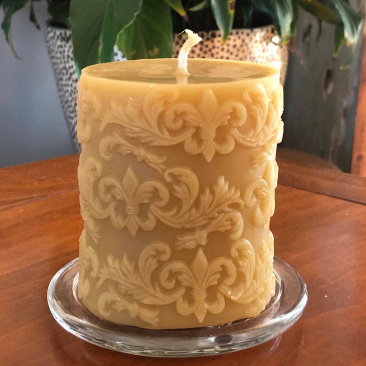 Fleur De Lis Beeswax Pillar Candle