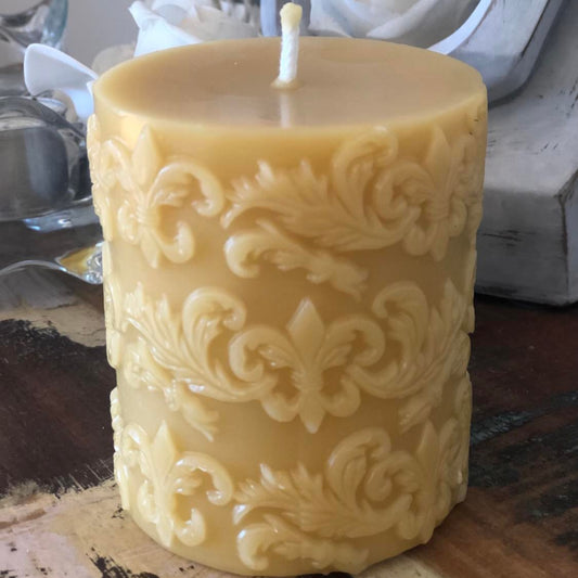Fleur De Lis Beeswax Pillar Candle