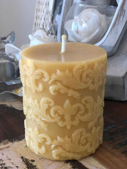 Fleur De Lis Beeswax Pillar Candle